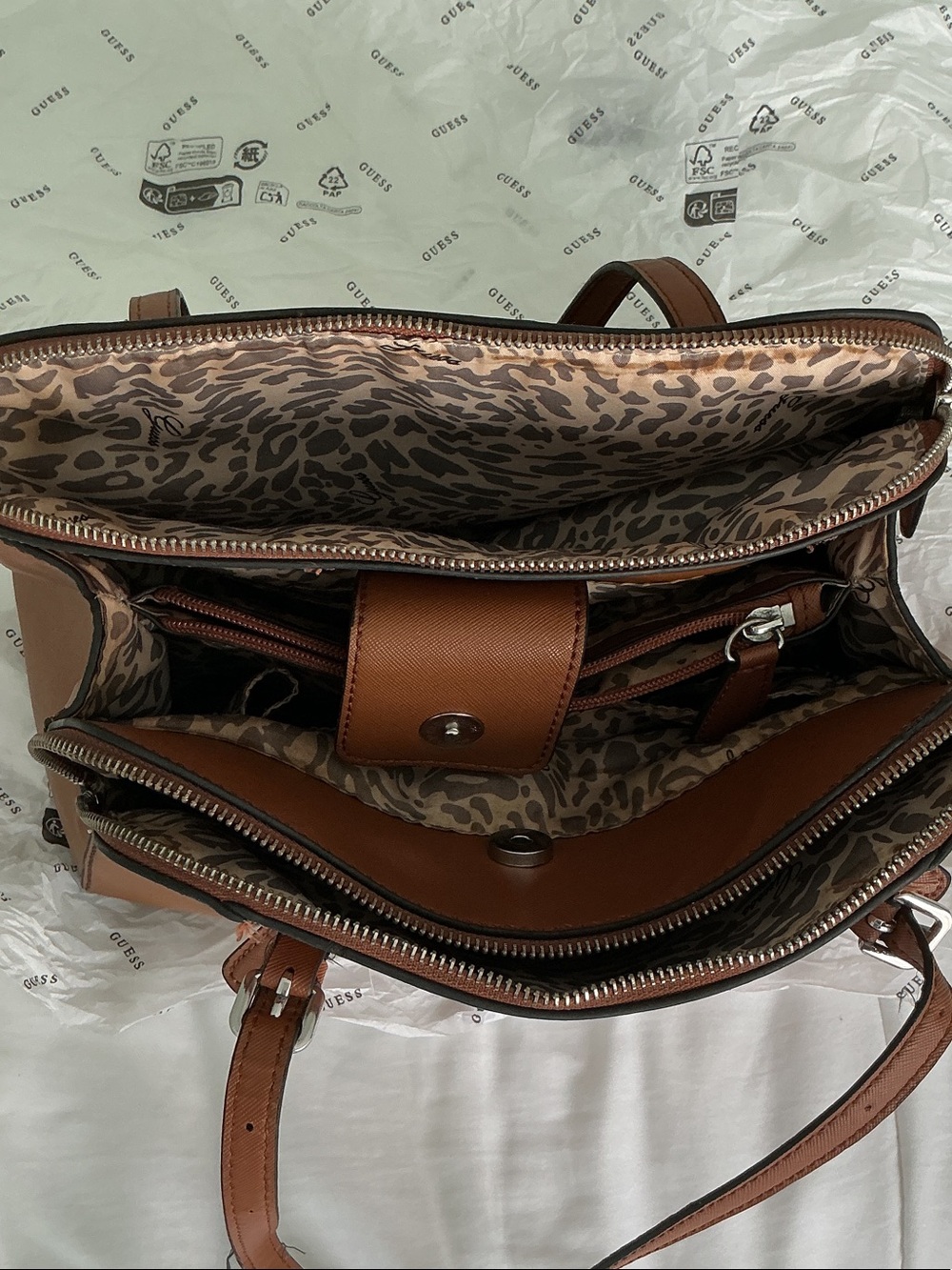 GUESS Brown Dual-Texture Tote - Picture 4 of 12